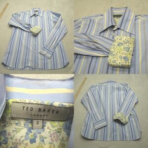 Ted Baker London Shirt Mens Small Light Blue Striped Flip Cuff‎ Cotton Button Up